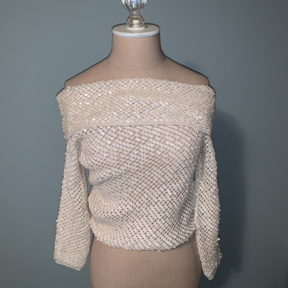 Armani Exchange Off the Shoulder Sequin Top